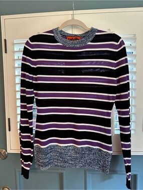 Colville Striped Crewneck Sweater in Black, Purple & White